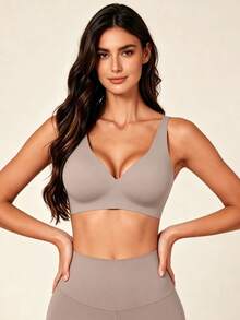 Lilivine Women Wireless Push Up Bra No Show Bra Removable Pad Bralette Bras Intimates Casual Comfortable Lifting Seamless Underwear V-Neck Basic Lingerie - Dusty Purple - View 3