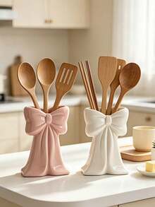 1pc/2pcs Aesthetic Bow Design Tabletop Utensil Holder, Vertical Kitchen Tool Storage Rack, Multifunctional Decorative Storage Bucket, Suitable For Restaurant And Home Use - Multicolor - View 4