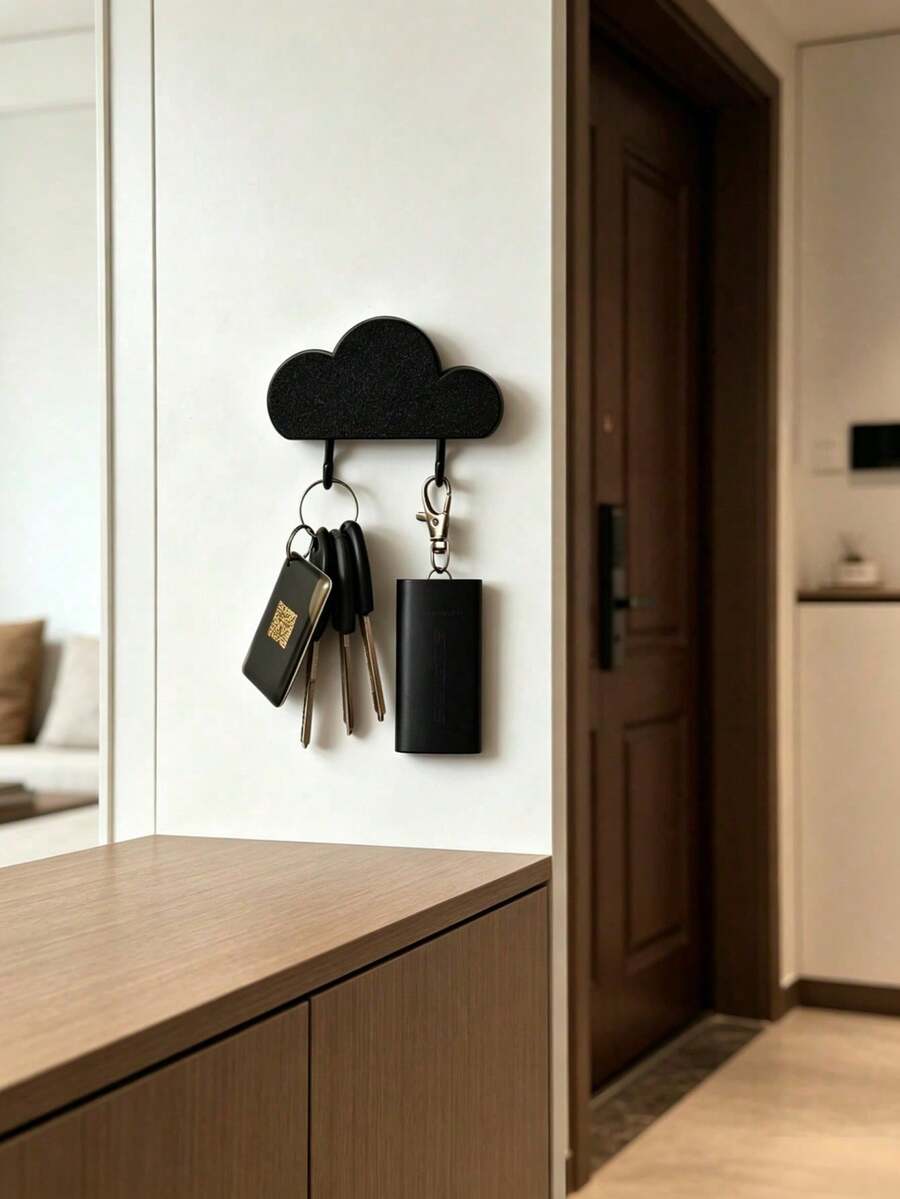 1 قطعة حامل مفاتيح معلق على الحائط بتصميم سحابة HOME، رف تخزين خطافات للمدخل، ديكور خطافات المفاتيح، بدون حفر، ديكور غرفة المعيشة المنزلية - متعدد الألوان - مشاهدة 1