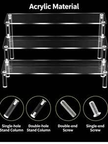 1 kệ trưng bày Acrylic 3 tầng, kệ bậc thang trong suốt cho hộp đựng đồ chơi, đồ sưu tầm, bao gồm các bộ phận có họa tiết ngẫu nhiên - Nhiều màu - Xem 7