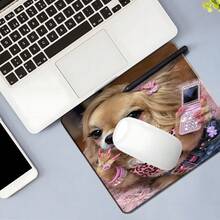 Glamorous Fashion Chihuahua Square Mouse Pad, Cute Shiny Y2K Pet Aesthetic Pattern Design, Eye-Catching Desktop Decoration Protective Pad, Rubber Non-Slip Edge-Locked Office Mat, Small Size Suitable For Laptop, Desktop Computer Gaming, Office, Daily Use - View 3