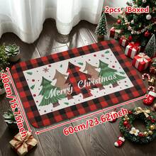 1/2/3件組法蘭絨廚房地墊，聖誕主題紅黑格紋松樹雪花圖案，舒適柔軟吸水防滑可機洗附背層，多功能居家地墊適用玄關、客廳、臥室、廚房、餐廳、浴室、陽台、走廊，節日裝飾 - 彩色 - 查看 14