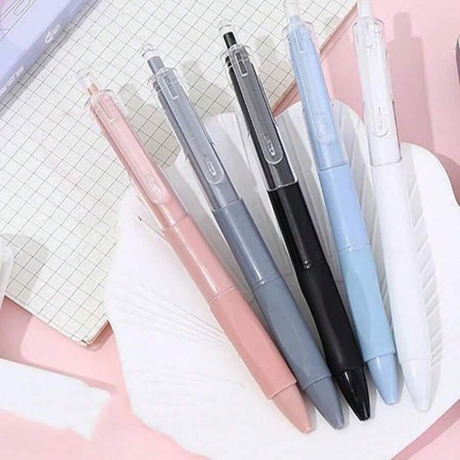 1 Set Aesthetic Gel Pens With Black Ink, 0.5mm Smooth Fine Tip, Simple And Elegant Design, Creative Student Stationery, Retractable Ballpoint Pens For Office, Correct Posture Writing, Water-Based Signature Pens For Exam Practice - Multicolor - View 1