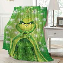 The Grinch Soft & Comfortable 1pc Snowflake Green Modern Flannel Christmas Nap Blanket - Christmas Tree, Deer, Snowflake, Snowman - Polyester Nap Blanket - Digital Print Craft, Suitable For Sofa, Bed, Travel, Office Home Decor - Multicolor - View 5
