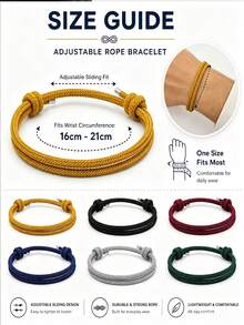 Set Gelang Tali Kepang Minimalis Pria 6 Buah/Set, Gelang Simpul Geser yang Dapat Diatur, Gelang Kepang Bertumpuk Multi-Warna, Hadiah Perhiasan Sehari-hari - Set gelang kepang 6 buah - View 3