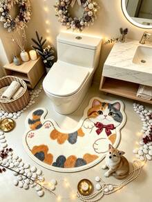 1pc Pear Blossom Cat Pattern Floor Mat, Bathroom Mat, Bathroom Rug, Door Mat, Small Rug, Carpet, Floor Mat, Home Decor, Area Rug, Outdoor Mat, Home Decor, Area Carpet, Bedroom Rug, Washable Carpet - Multicolor - View 2