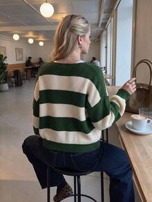 Women Autumn Striped Knit Cardigan V Neck Tie Front Long Sleeve Fall Outfits For Women Casual Tops - Multicolor - View 2