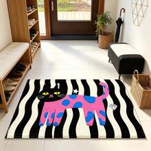 1pc Bathroom Anti-Slip Mat, Soft Faux Cashmere Material Floor Mat, Personalized Striped Polka Dot Cat Pattern Faux Cashmere Rug, Kitchen Anti-Slip, Bathroom Anti-Slip, Entrance Doorway Use, Bedroom Doorway Suitable, Multi-Scenario Use Anti-Slip Mat, Room Decoration, Holiday Gift - Multicolor - View 6