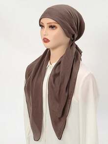 1PC Women's Solid Color Muslim Head Scarf, Fashionable Minimalist One Size Regular Fit Hijab, Breathable For Prayer And Daily Wear - Rhinestone Design - View 22