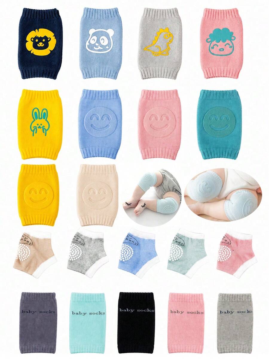 10 buah Penghangat Kaki Bayi Katun Murni, Bantalan Lutut & Siku Tebal 2-in-1, Anti-Selip & Anti-Jatuh untuk Merangkak dan Berjalan, Hangat untuk Musim Gugur/Musim Dingin - MultiWarna - View 1