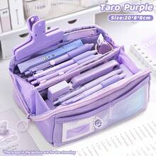 10-Layer Large Capacity Multi-Compartment Storage Bag, Multiple Colors Available (Purple, Pink, Blue, Beige, Black, Brown), Ideal Pencil Case For Students To Store Stationery, Great Organizer For Office Daily Use - Must-Have For Cashback - Multicolor - View 4