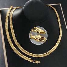 粗獷風格 18K 鍍金銅嘻哈鏈條項鍊手鍊珠寶套裝 女款 - 金色3 - 查看 5