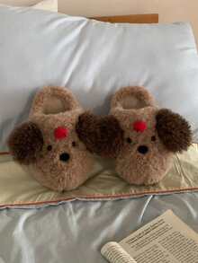 XIXITIAO Cute Cherry Dog Closed‑Toe Slippers, Warm Soft‑Soled Cozy Indoor Home Slippers - Brown - View 2