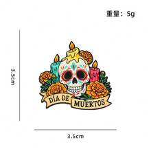 4件組墨西哥亡靈節胸針/徽章，適用於夾克與背包，中性復古哥德風亡靈節主題裝飾胸針 - 彩色 - 查看 13