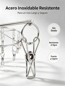 ADH-004 Tendedero Colgante de Acero Inoxidable con 24 Pinzas, Organizador para Ropa y Accesorios, Diseño Circular para Secar Calcetines, Ropa Interior, Pañuelos y Prendas Pequeñas, Ahorra Espacio y Mantiene Todo Ordenado, Ideal para Lavandería, Baño, Balcón, Patio, Viajes y Uso Diario - Plateado - Ver 8