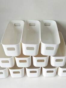 10pcs Stackable Plastic Storage Boxes With Handles, Suitable For Office, Home, Wardrobe, 5pcs/2pcs Multi-Functional Storage Baskets, Durable Containers For Socks, Underwear, Stationery, Cosmetics, Space-Saving Drawer-Style Storage Boxes - White - View 2