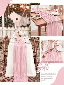12 Pack Pink Cheesecloth Table Runner Boho Cheese Cloth Gauze Table Runners Semi Sheer Table Runner For Wedding Decor, Bridal Shower, Birthday Party - Multicolor - View 12
