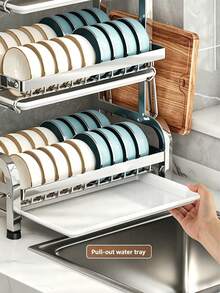 Double‑Layer Stainless‑Steel Dish Rack, Layered Large‑Capacity Storage, Built‑In Water Drip Tray, Water‑Draining And Ventilated Design, Stable Anti‑Slip Foot Pads, Making Full Use Of Kitchen Countertop Space - Random Color - View 9