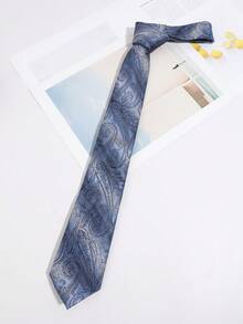1PC Vintage Gradient Blue Paisley Paisley Pattern Hand-Tied Necktie, Business Commute Wedding Banquet Suit Men's Decorative Tie - Multicolor - View 3