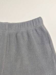Lurzo Girls' Warm And Soft Solid Color Blended Wool Knitted Wide Leg Pants With Shell Embroidery At The Bottom,Autumn/Winter Outdoor/Back To School/Weekends - Grey - View 6