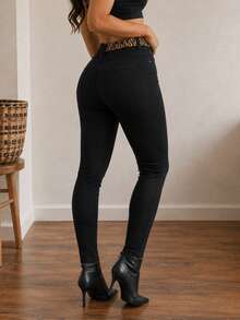 ApperlothPOP Vintage Black Pants Butt Lifting Leopard Print Design Slim Fit Stretch Bootcut Trousers Daily Street Music Festival Halloween Date Outfit - Black - View 2