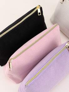 Corduroy Pencil Case, Minimalist Solid Color, Durable, Large Capacity, Essential For Students To Store Stationery. - Random Color - View 4