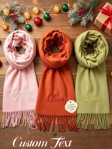 Personalized Scarves For Women, Winter Scarves With Name, Embroidered Monogram Scarf, Family Matching Scarf, Christmas Scarf, Long Scarf - Multicolor - View 2