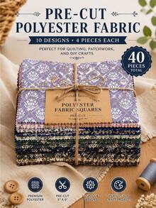 40Pcs 5*5 Inch 100% Polyester Precut Fabric Squares, Zigzag Edged Assorted Damask Floral Prints, Vintage Ornamental Pattern Patchwork Fabric For DIY Sewing Quilting Crafts - Multicolor(40pc) - View 1