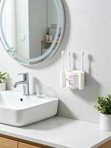 Cute Tooth-Shaped Pattern Toothbrush Holder&Clip Set–Adhesive Wall-Mounted Storage Rack For Bathroom,Washroom Space-Saving,Leak-Proof,Easy To Clean,Home,Dorm,Office,Gift For Students,Family,Back To School,Housewarming,Birthday - Multicolor - View 2