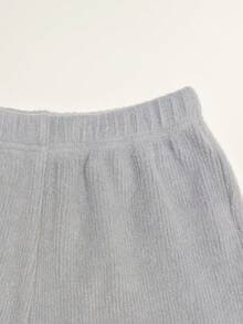 Lurzo Girls' Warm And Soft Solid Color Blended Wool Knitted Wide Leg Pants With Shell Embroidery At The Bottom,Autumn/Winter Outdoor/Back To School/Weekends - Grey - View 8