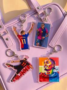 1Pc/4Pcs Raphinha Themed Acrylic Keychains, Featuring Jersey Back View, Celebration Pose, Shooting Silhouette And Colorful Pop Art Portrait Design, Fashionable Bag Charm, Suitable For Back To School, Gift For Football Fans, Exquisite Collection, All Season Use - Multicolor - View 1