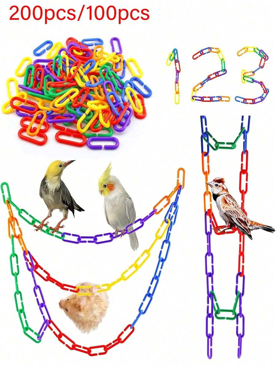 200pcs/100pcs Rantai Plastik, Warna Campuran Pelangi DIY Rantai Klip Bentuk C Kait Ayunan Mainan Sangkar Panjat, Cocok Untuk Burung, Sugar Glider, Tikus, Burung Beo - View 1