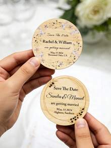 Custom Text Wedding Save The Date Fridge Magnets, Personalized Wooden‑Look Wedding Announcement Magnets,Custom Wedding Invitation Refrigerator Magnets - Multicolor - View 6