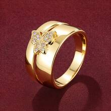 1pc Butterfly Shaped Fashion Ring With Artificial Zirconia Stones, Countryside Style - Multicolor - View 1