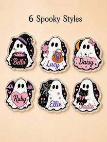 Custom Name Halloween Ghost Refrigerator Magnet, Personalized Fridge Magnet, Spooky Ghost Decor With Pumpkin, Candy And Black Cat Artwork, Refrigerator Decor For Halloween Parties, Home Decor, Halloween Gift For Kids, Friends And Ghost Lovers. - Multicolor - View 4