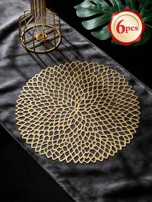 6-24pcs Gold Hollow Flower Design Coasters, Modern Minimalist PVC Round Waterproof Heat-Insulating Coasters Suitable For Coffee Table, Banquet, Holiday Gathering - Multicolor - View 14
