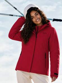 CAMEL CROWN Women's 3-In-1 Hooded Ski Jacket, Waterproof Windproof Detachable Fleece Liner Outdoor Hiking Climbing Coat - Dragon Soars Red - View 1