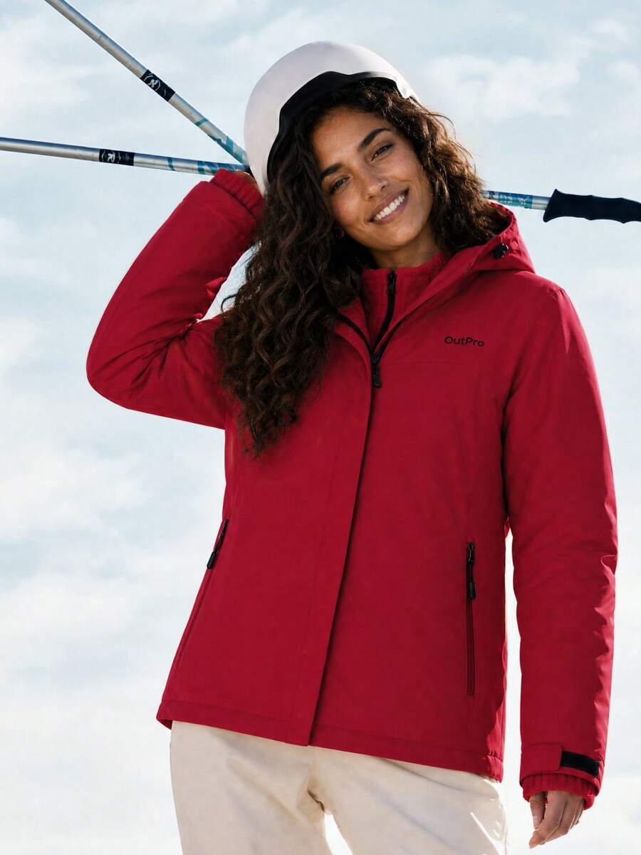 CAMEL CROWN Women's 3-In-1 Hooded Ski Jacket, Waterproof Windproof Detachable Fleece Liner Outdoor Hiking Climbing Coat - Dragon Soars Red - View 1