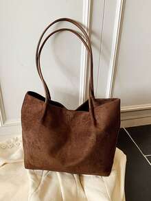 2026 Spring New Coffee Color Velvet Vintage Large Capacity Shoulder Bag, Underarm Bag, Handbag, Business Women Casual Style - Coffee Brown - View 7