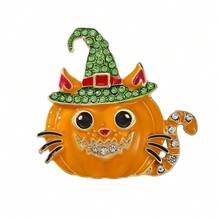 1pc Halloween Pumpkin Cat Brooch With Drip Oil And Rhinestones, Witch Hat Holiday Party Coat Suit Decoration Pin Corsage Gift - Multicolor - View 9