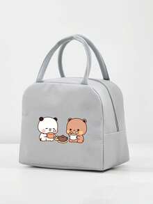 1 Pc, Creative Panda And Bear Pattern Printed Insulated Bento Bag, Large Capacity Handheld Lunch Box Bag, Suitable For Office Workers And Travel - one-size - View 4