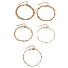 5pcs/Set Vintage Gold Chain Anklets, European And American Hip-Hop Style Multi-Layer Stacked Ankle Chains, Men's Summer Beach Vacation Daily Versatile Jewelry Gift - Gold - View 3