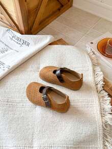 Girls' Korean Style Woven Leather Shoes With Hook-And-Loop And Soft Sole - Camel - View 5