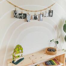 Bohemian Style Wooden Bead Photo Wall Hanging Decor, Nordic Minimalist Wooden Bead & Hemp Rope Photo String, Creative Wooden Clip Photo Hanging Decor, Baby Room Storage & Decoration Dual-Use, Easy Installation - Multicolor - View 4