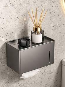1pc Multifunctional Carbon Steel Fashion Facial Tissue Box, Minimalist No-Drill Wall-Mounted Storage Rack With Shelf, Easy Installation Rust-Proof, 3 Colors Available, Perfect For Small Bathroom And Kitchen Storage, Enhancing Home Decor Style - Multicolor - View 3