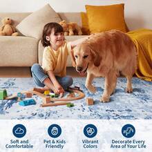 Techigher Modern Abstract Area Rug, Large Washable Living Room Rug, Ultra-Soft Non-Slip Bedroom Carpet & Foldable Floor Mat - Light Blue - View 7