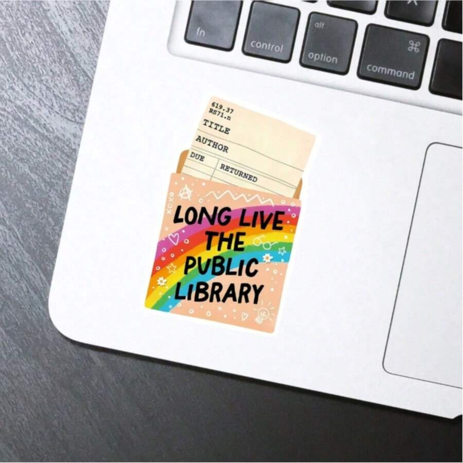 1/3/5PCS Waterproof PP Synthetic Paper Sticker, Long Live The Public Library Rainbow Library Card Decal, Bookish Reader Self‑Adhesive Sticker For Journal Notebook Flask, Bookworm Back‑To‑School Gift For Book Lovers - A - View 1