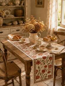 1pc-Autumn Pumpkin Table Runner, Vintage Farmhouse Linen Fall Table Runner, Decorative Table Runner For Thanksgiving Harvest Dinner Party Indoor Outdoor Dining Table Decor - Multicolor - View 2