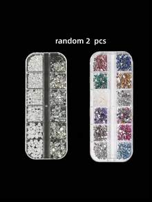 2 Pieces Pink Nail Art Dotting Pen Tweezer Rhinestone Acrylic Flatback Drill Long Box Decoration Manicure Tool Nail Set - Pink - View 10