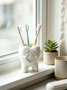 Glad tandborsthållare i tandform, kreativ 3D-printad design med glatt ansiktsuttryck, förvaringsbox för badrummet, organisatör för tandborste och tandkräm, förvaringsställ för badrumsbänk i lila stil för toalettartiklar - Multifärgad - Visa 4